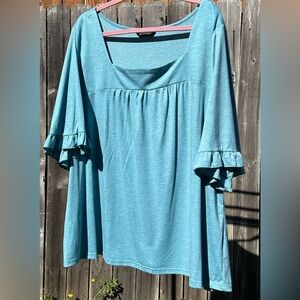 Plus size 26, square neck, flounce sleeve t-shirt by BloomChic.